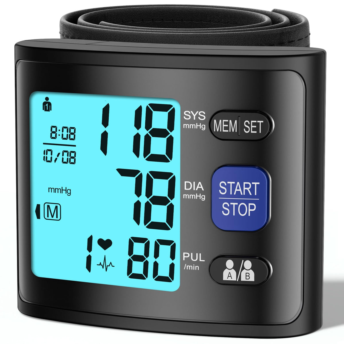 Wrist Blood Pressure Monitor with Backlit LCD Display W79003