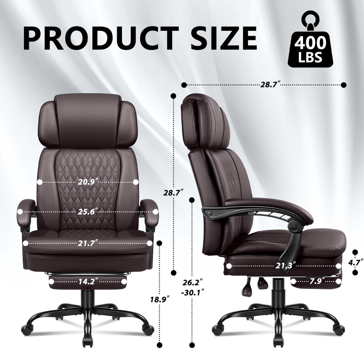 Brown High Back Ergonomic PU Leather Office Chair with Foot-Rest H7948