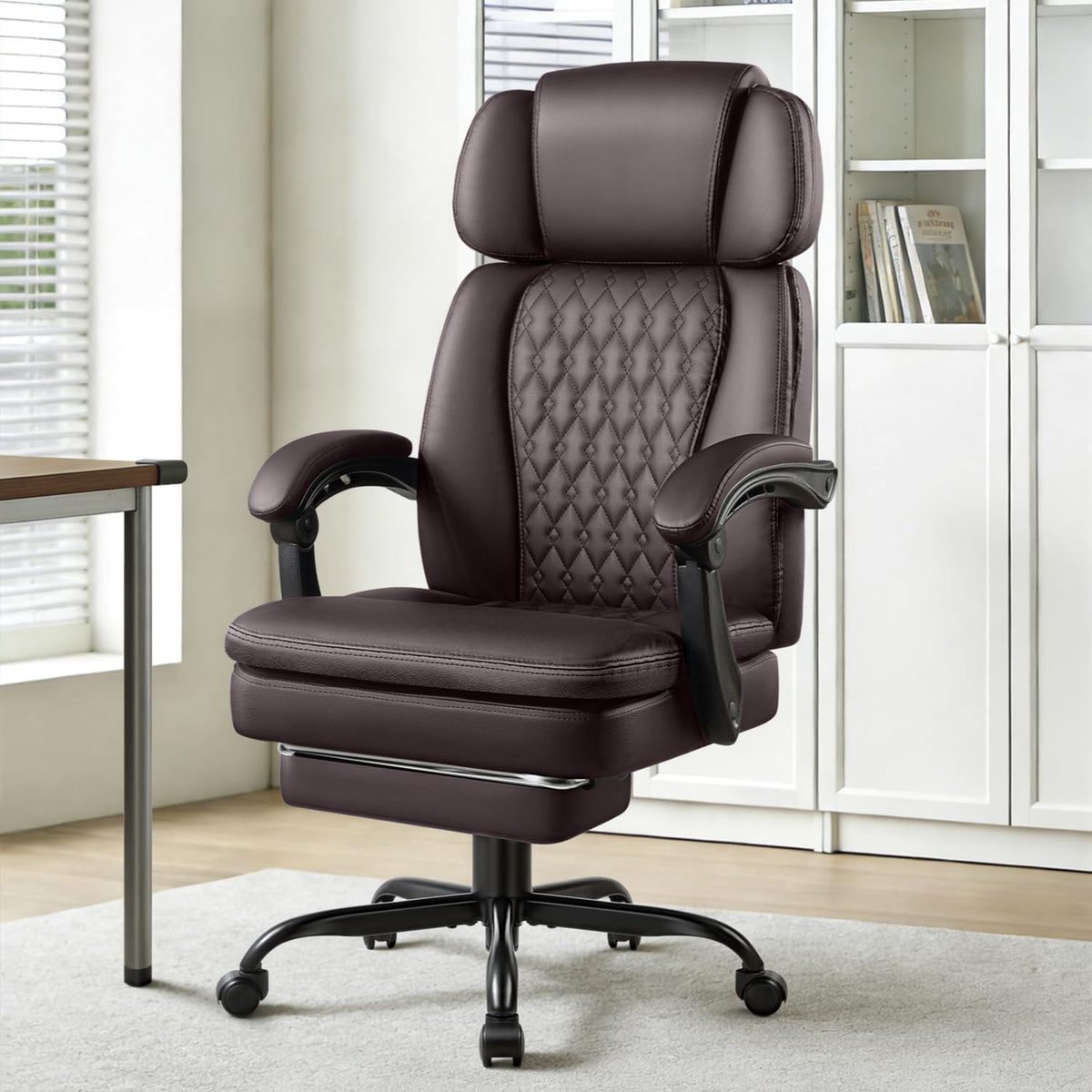 Brown High Back Ergonomic PU Leather Office Chair with Foot-Rest H7948