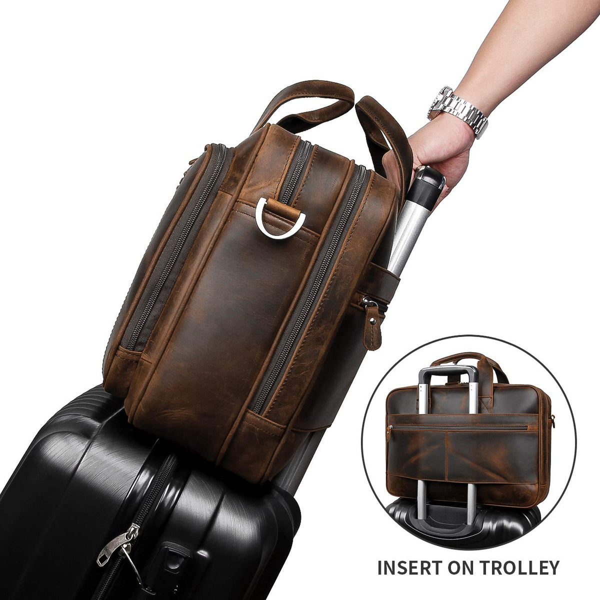 Leather 16" Laptop Briefcase with Luggage Strap Z557385