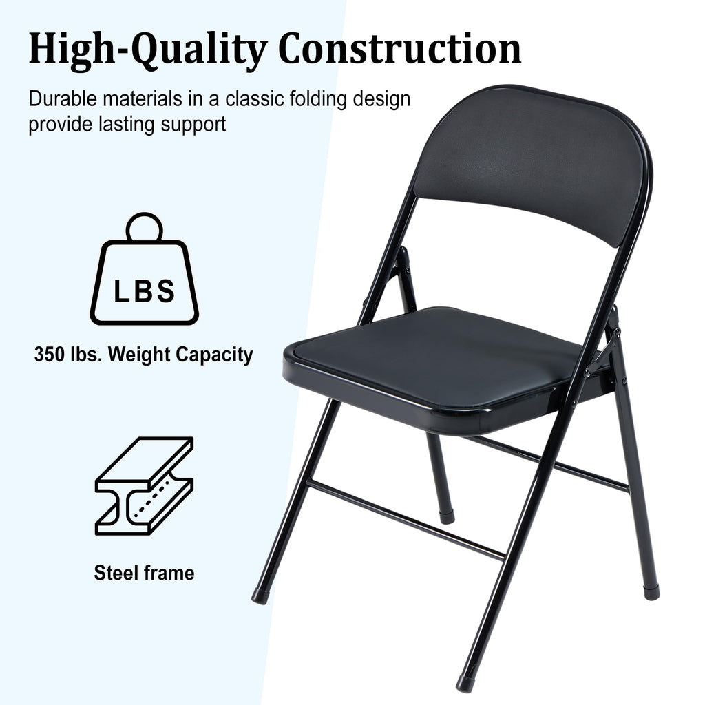 Black Folding Chairs 10-Pack Padded Heavy Duty Steel Frame D908