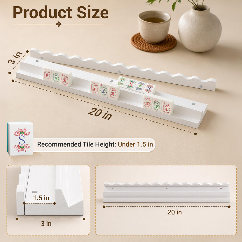 White Scalloped Wooden Mahjong Racks with Pushers Set of 4 E736876
