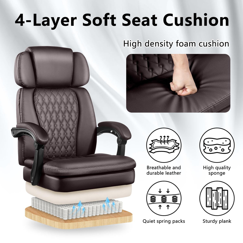 Brown High Back Ergonomic PU Leather Office Chair with Foot-Rest H7948