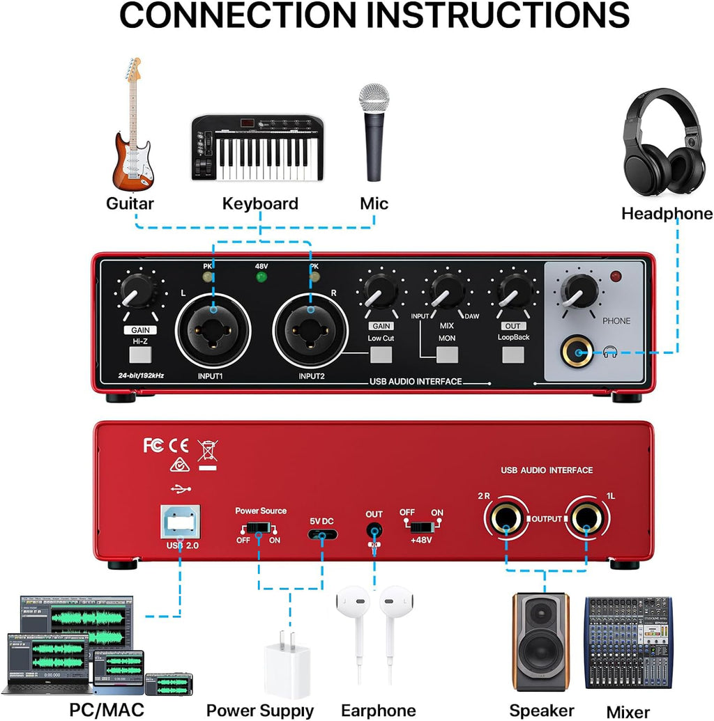 Red USB Audio Interface with 48V Phantom Power G13433