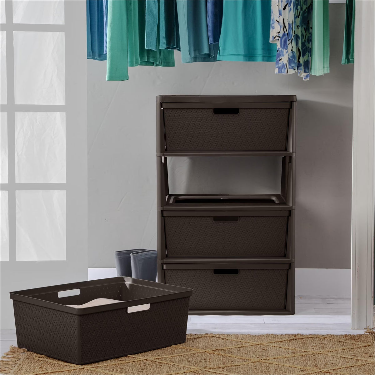 Brown 4-Drawer Storage Tower with Bins K255916