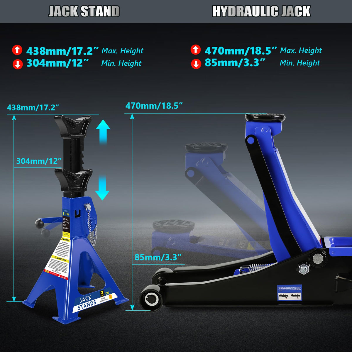 3 Ton Low Profile Hydraulic Floor Jack with Jack Stands O694583