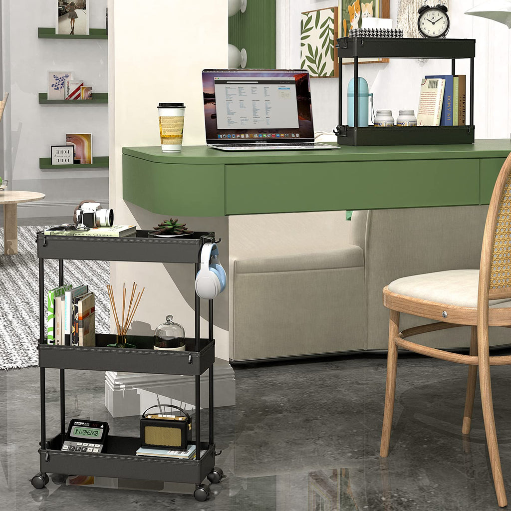 Black 3 Tier Slim Rolling Storage Cart J176
