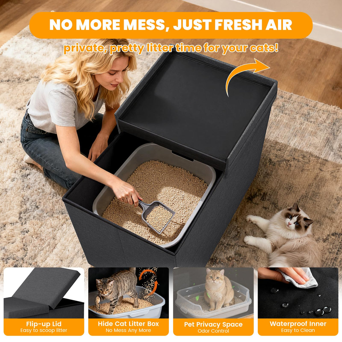 Dark Grey Cat Litter Box Enclosure I421039