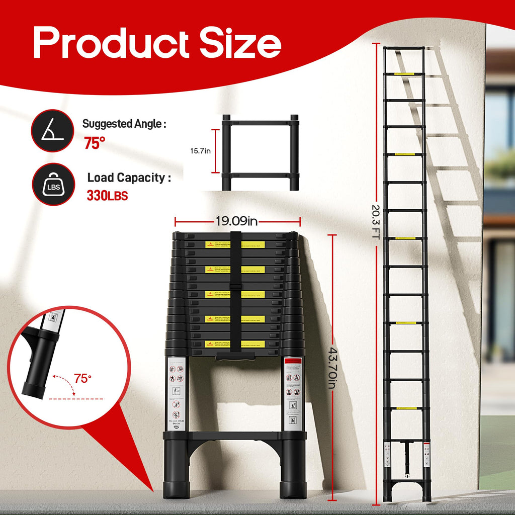 Telescoping Ladder 20.3 FT 330 lbs Capacity Black B3284