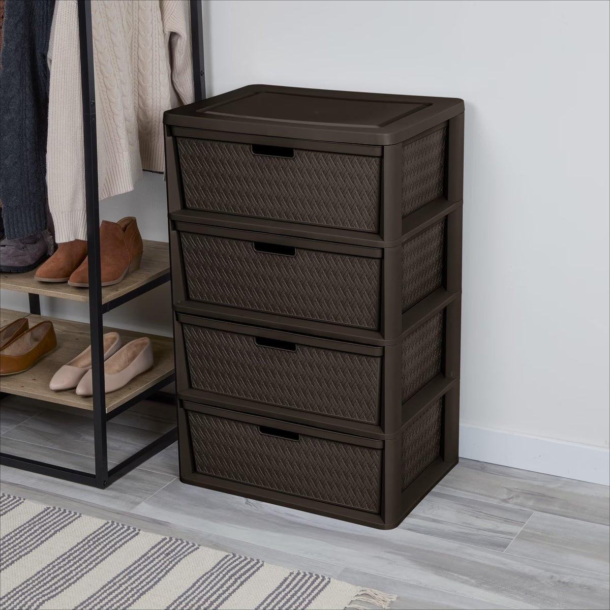 Brown 4-Drawer Storage Tower with Bins K255916