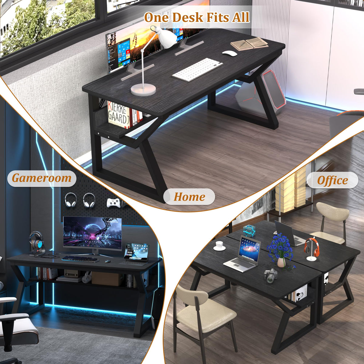 47 inch Black Computer Desk with Storage Shelf T229122