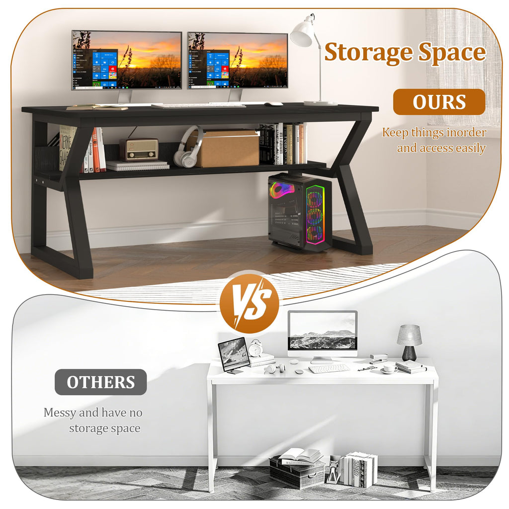 47 inch Black Computer Desk with Storage Shelf T229122