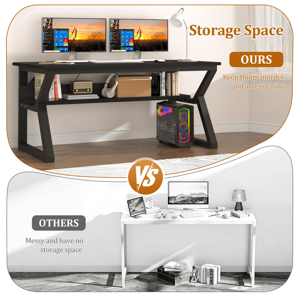 47 inch Black Computer Desk with Storage Shelf T229122