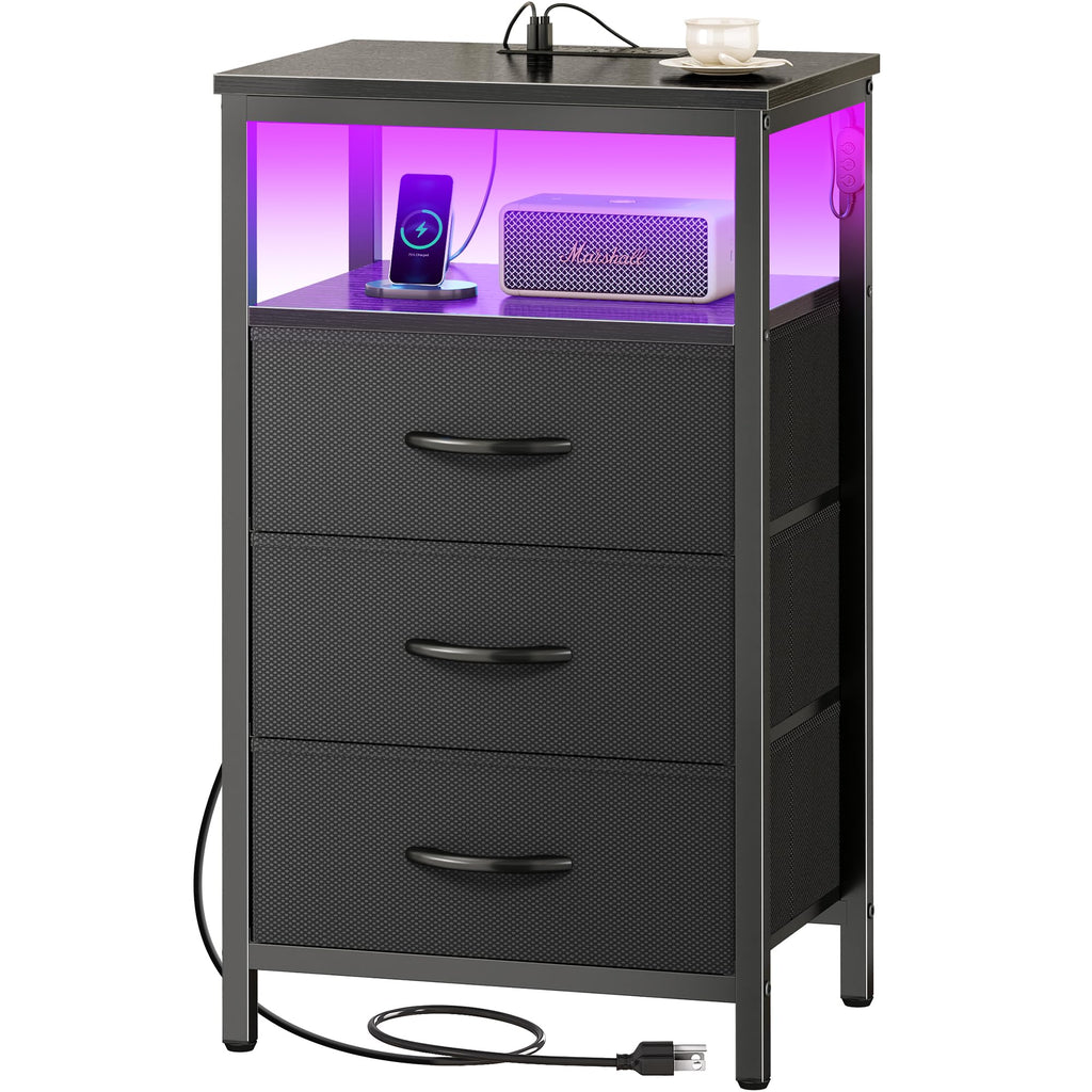 3 Drawer Nightstand with Charger Station and LED Lights M995644