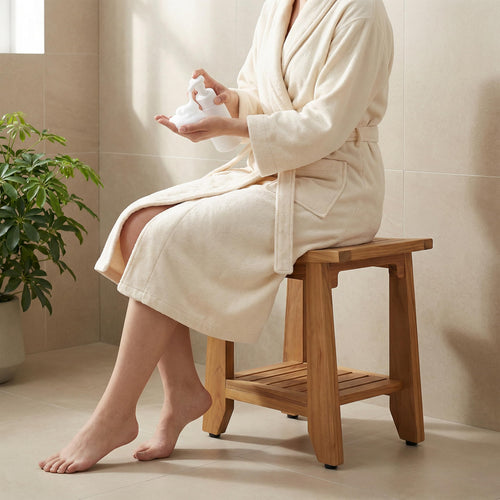 14'' Waterproof Teak Shower Bench with Storage Shelf S537376