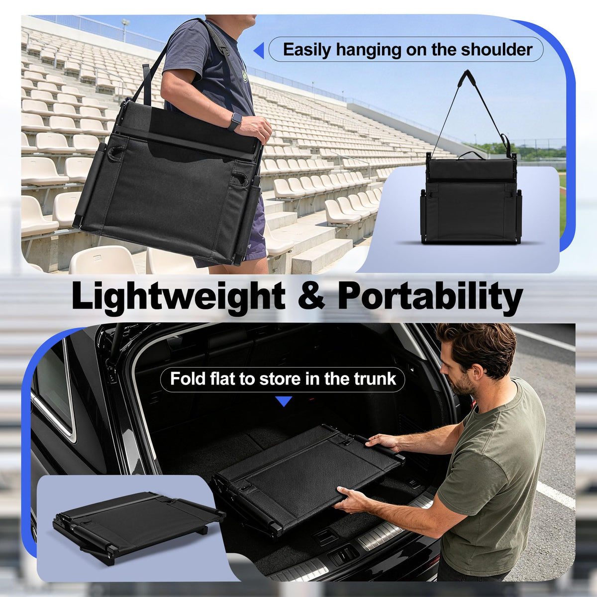 2 Packs Foldable Stadium Seats with Adjustable Backrest and Cup Holders Black H81177