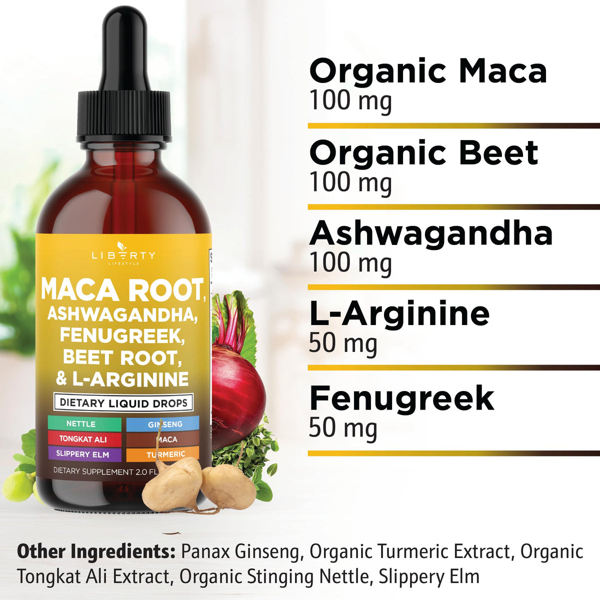 Organic Maca Root Liquid Drops with Ashwagandha 2oz S3910