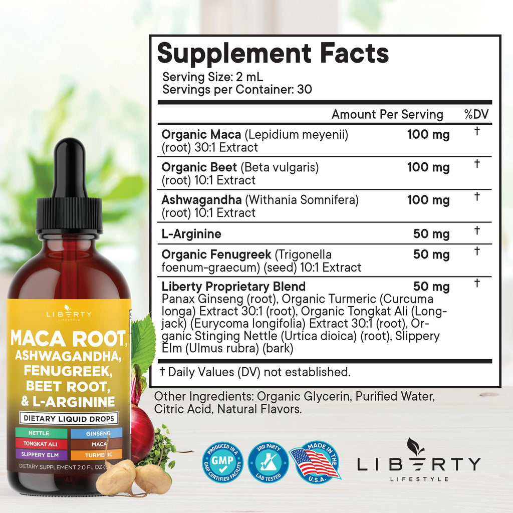 Organic Maca Root Liquid Drops with Ashwagandha 2oz S3910