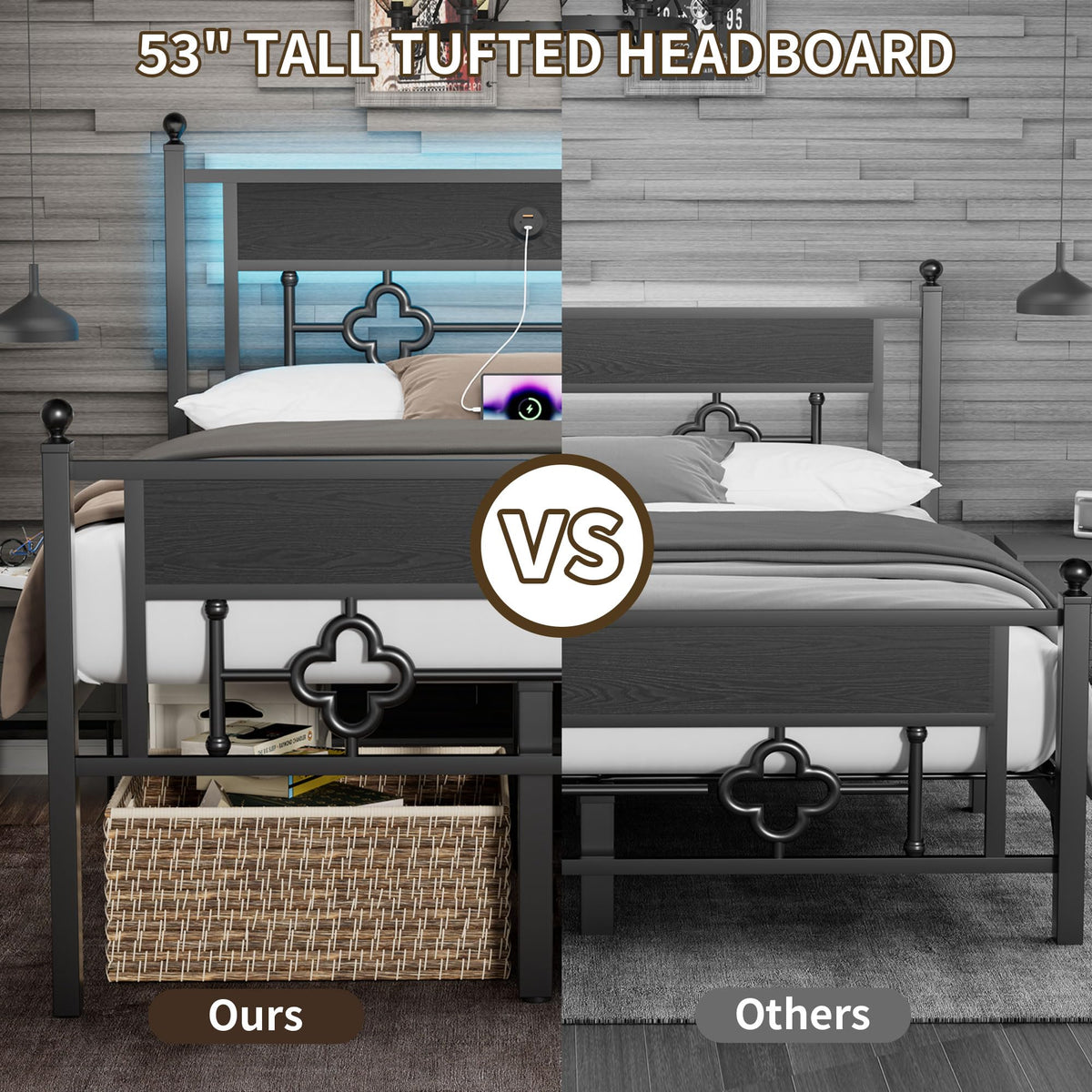 20 Inch Queen Size Bed Frame with Headboard & Footboard P210309
