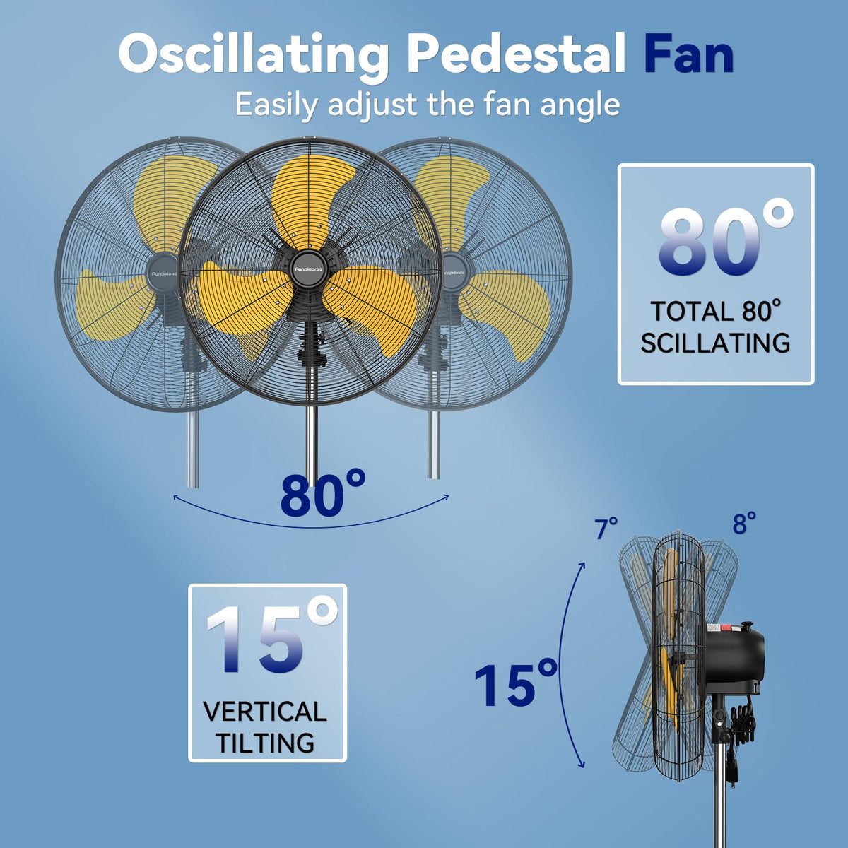 20 Inch 3-Speed Oscillating Metal Pedestal Fan with Wheels I5077