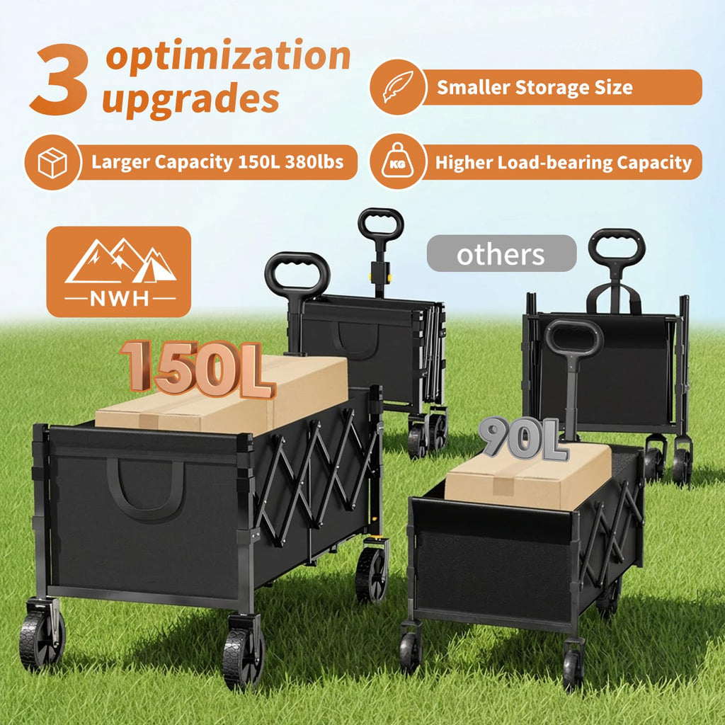 34'' Extra Long Collapsible Wagon, 380lbs Heavy Duty Utility Cart with All-Terrain Wheels S468789