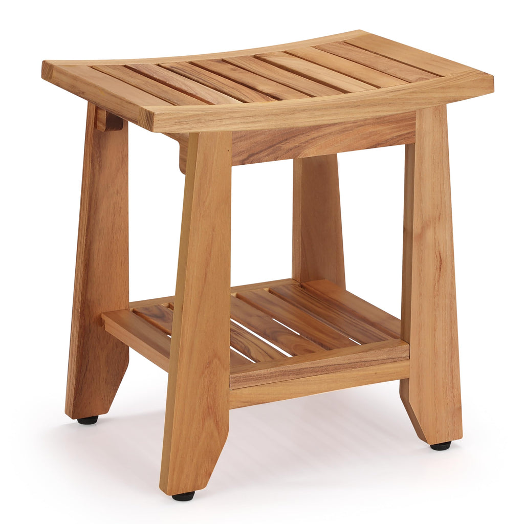 14'' Waterproof Teak Shower Bench with Storage Shelf S537376