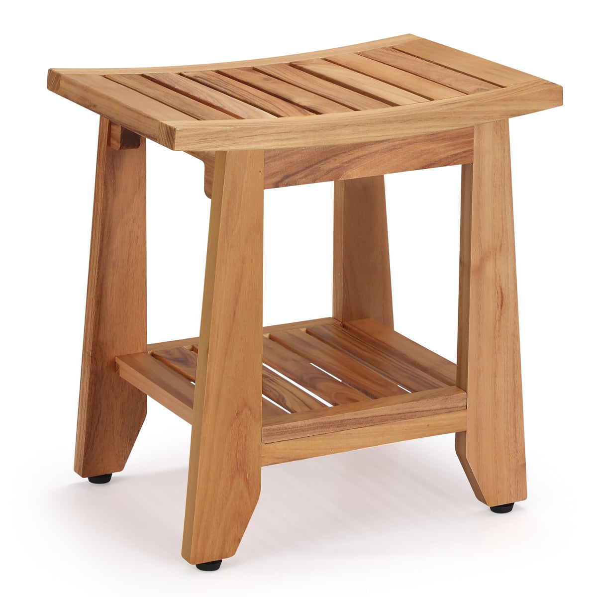 14'' Waterproof Teak Shower Bench with Storage Shelf S537376