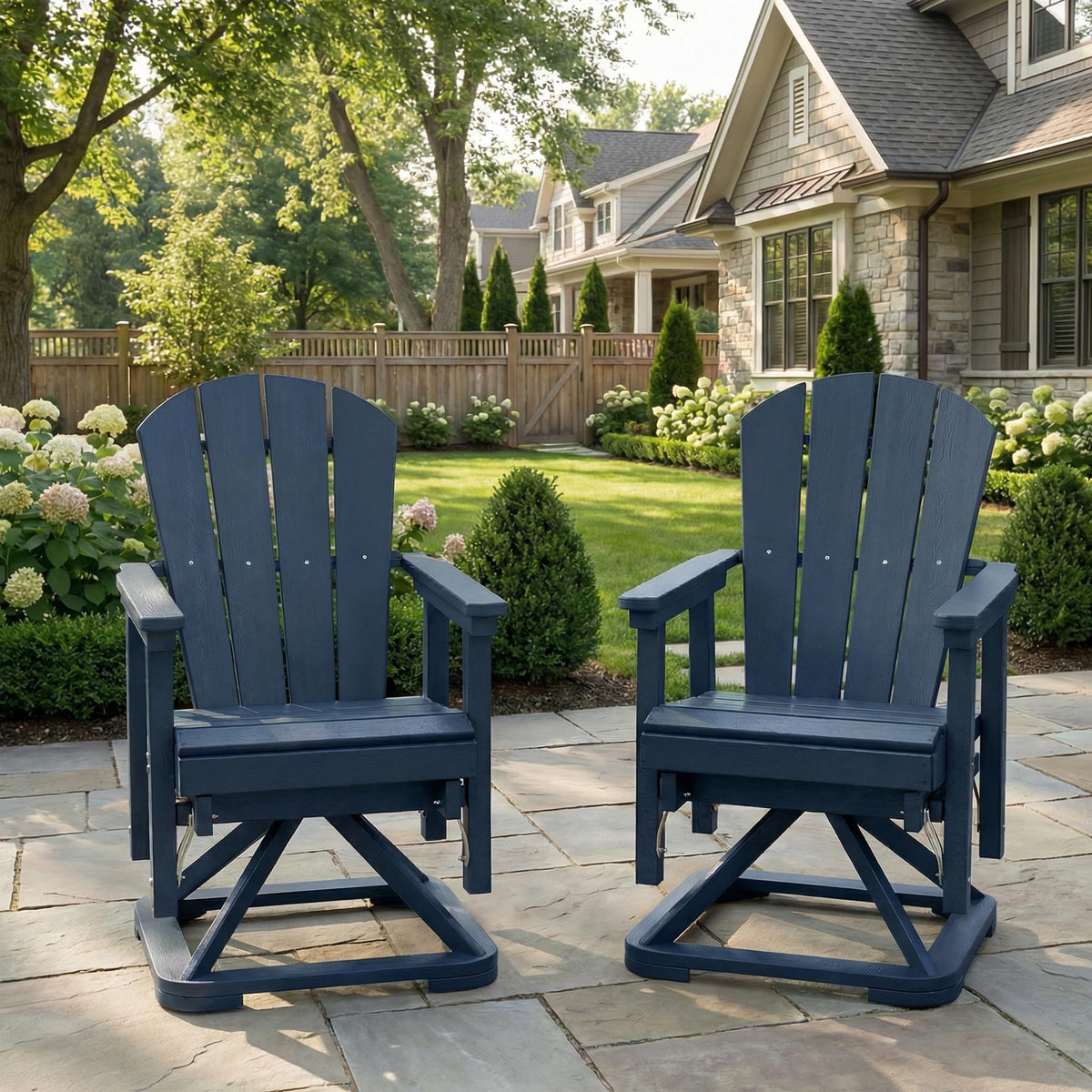HDPE Oversized Swivel Glider Rocking Chair Set of 2 Navy Blue W631