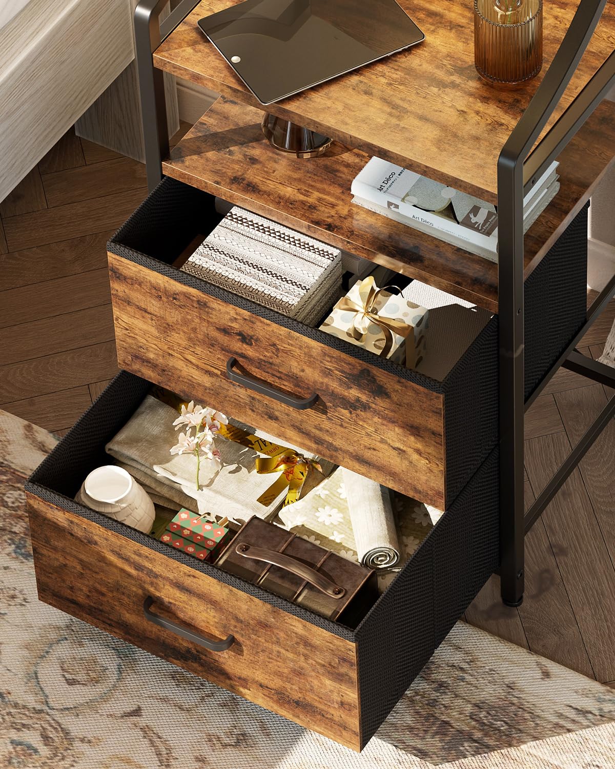45" Tall Nightstand with Charging Station & Light B74296