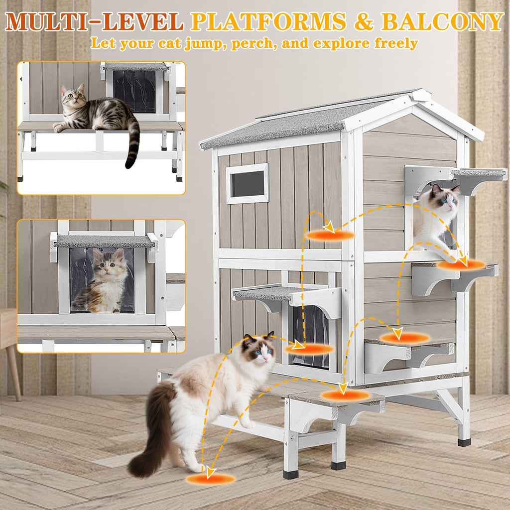 Insulated Outdoor Cat House 2-Story Wooden Shelter H773657