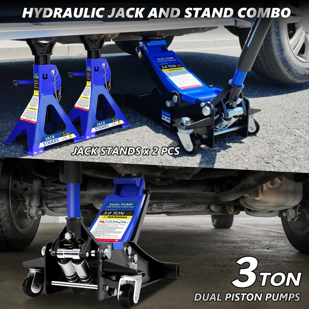 3 Ton Low Profile Hydraulic Floor Jack with Jack Stands O694583