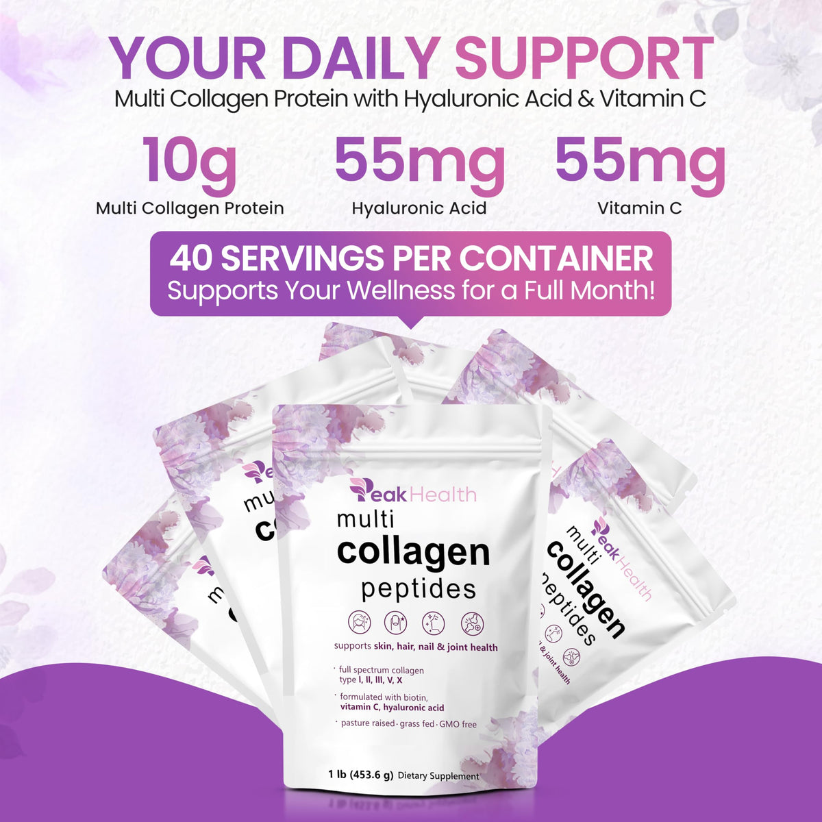 Multi Collagen Peptides Powder 1lb Types I II III V X G998