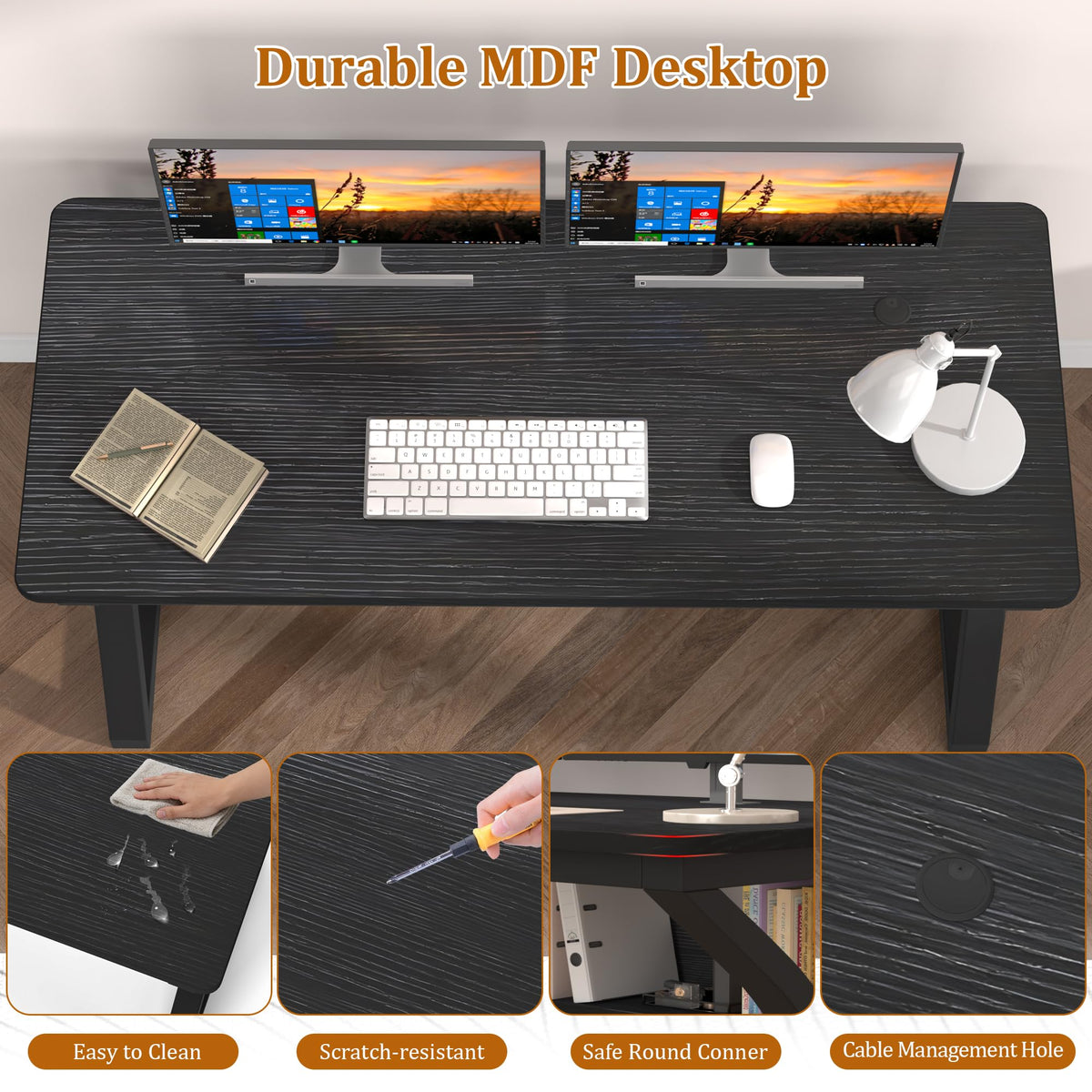 47 inch Black Computer Desk with Storage Shelf T229122