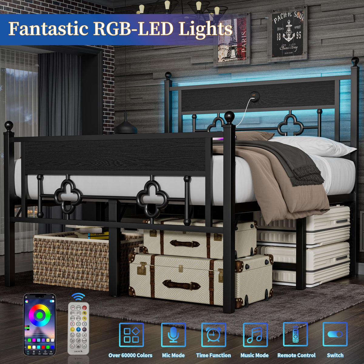 20 Inch Queen Size Bed Frame with Headboard & Footboard P210309