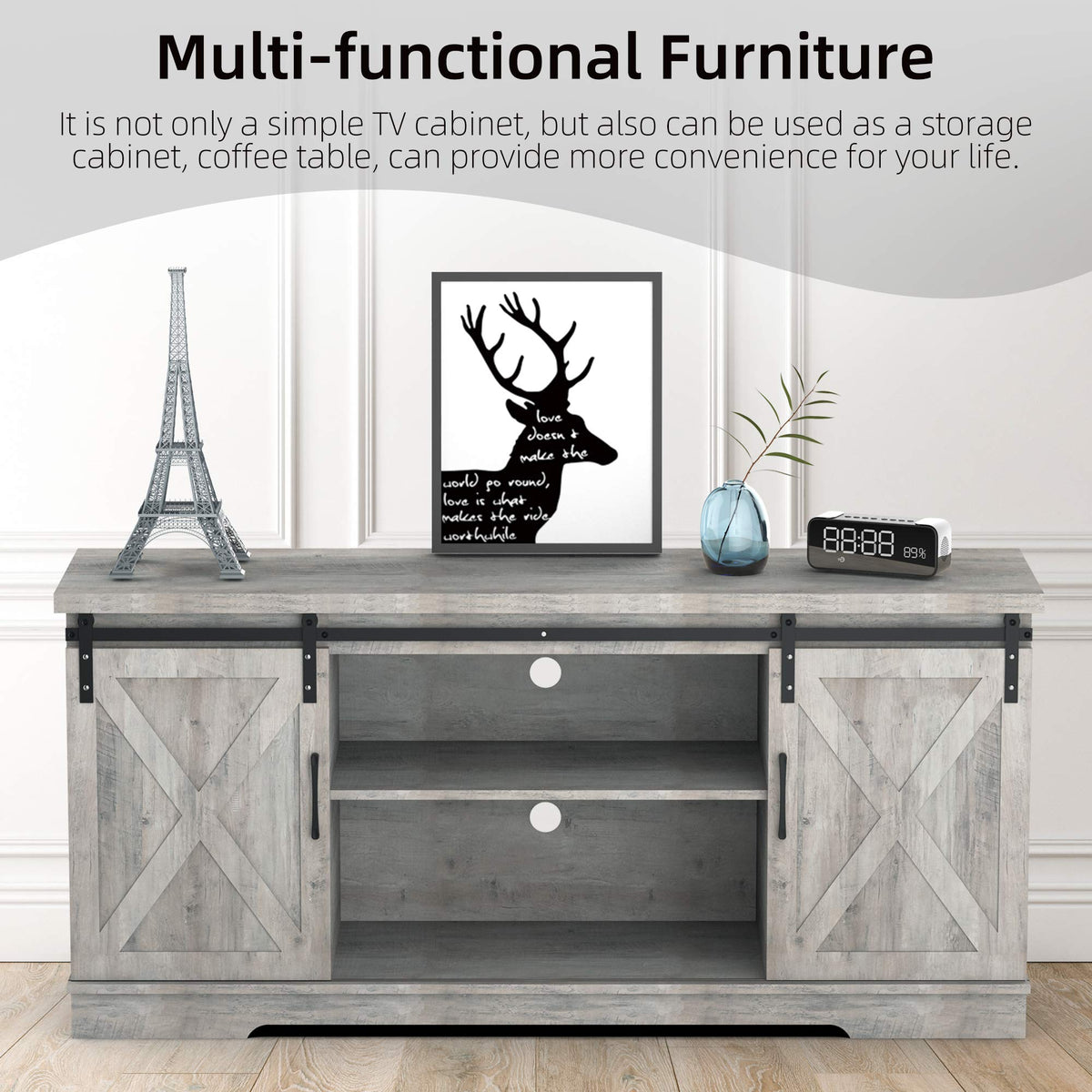 65 Inch Oak TV Stand with Storage Cabinet H4332