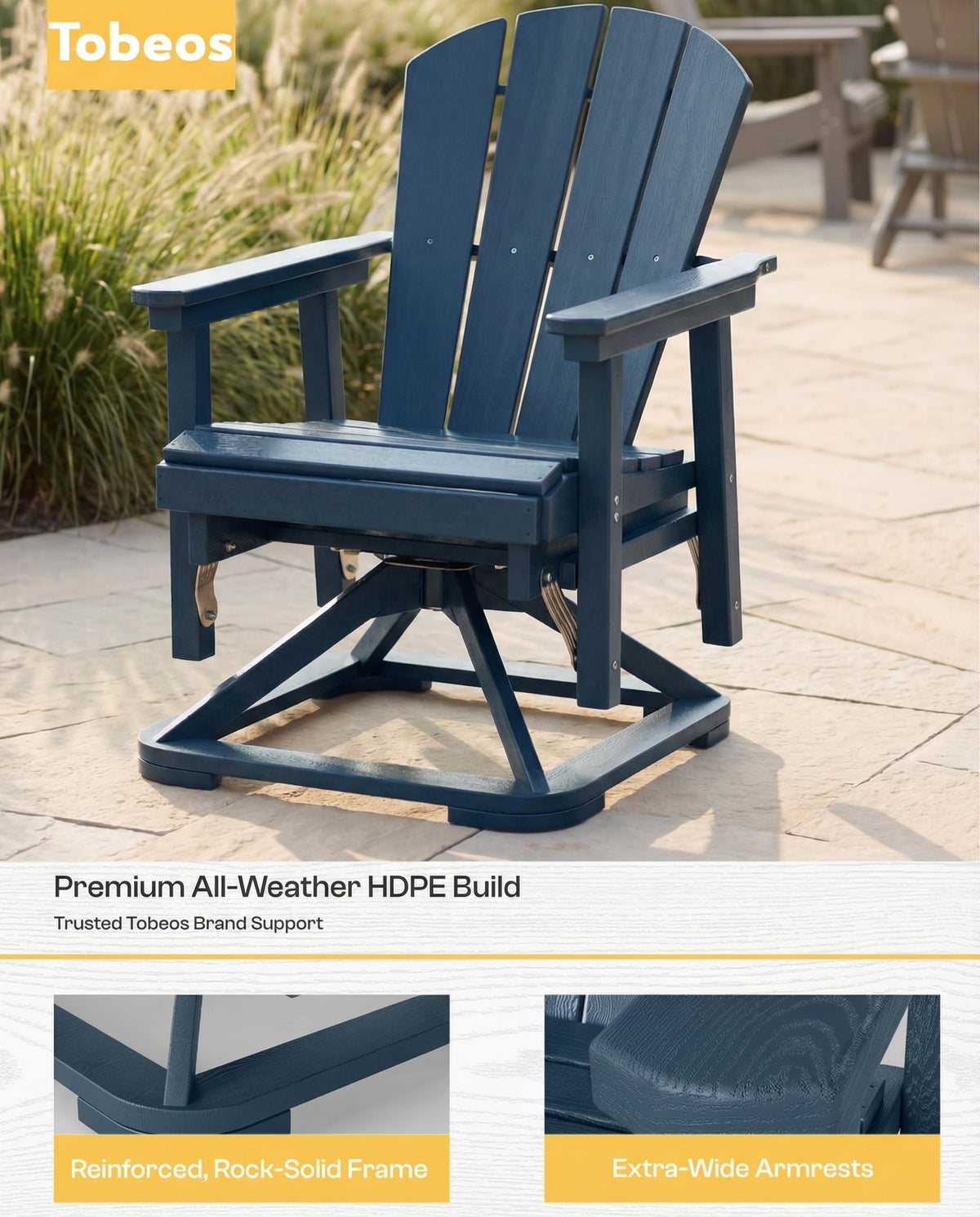 HDPE Oversized Swivel Glider Rocking Chair Set of 2 Navy Blue W631