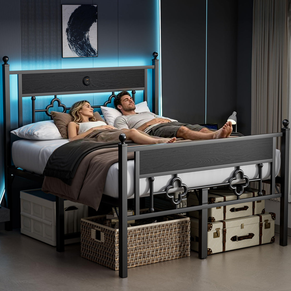 20 Inch Queen Size Bed Frame with Headboard & Footboard P210309