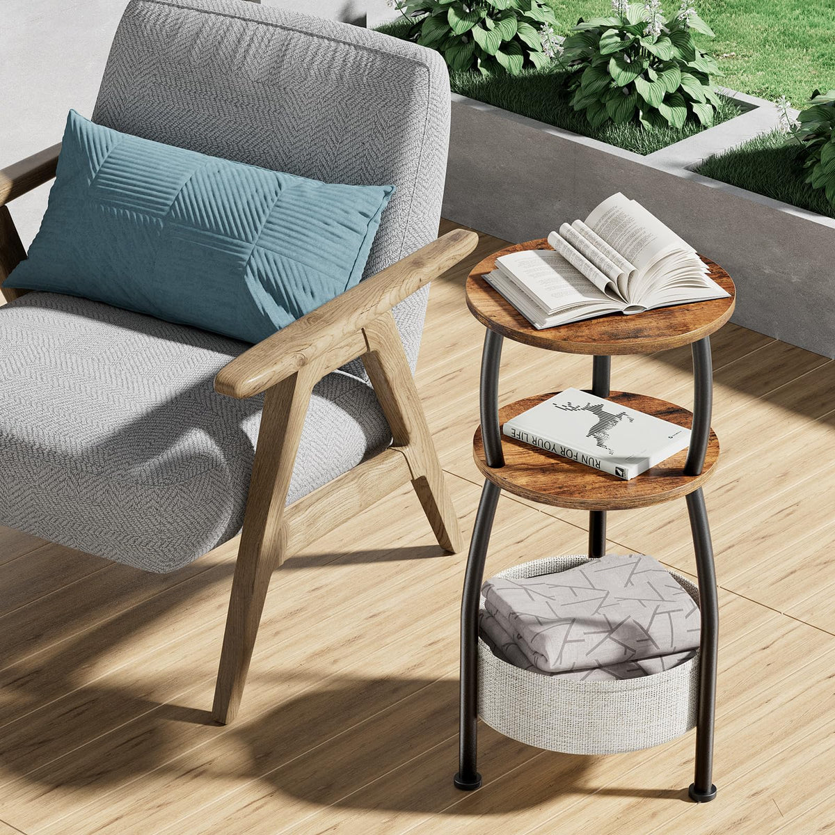 Round Side Table with Storage Basket M987