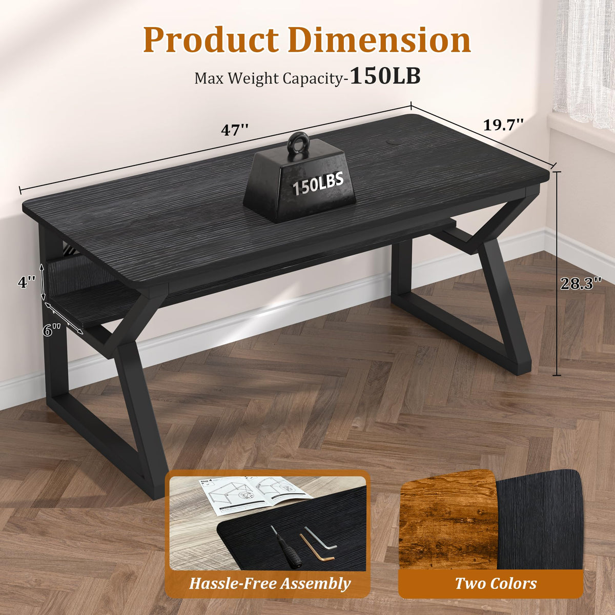 47 inch Black Computer Desk with Storage Shelf T229122