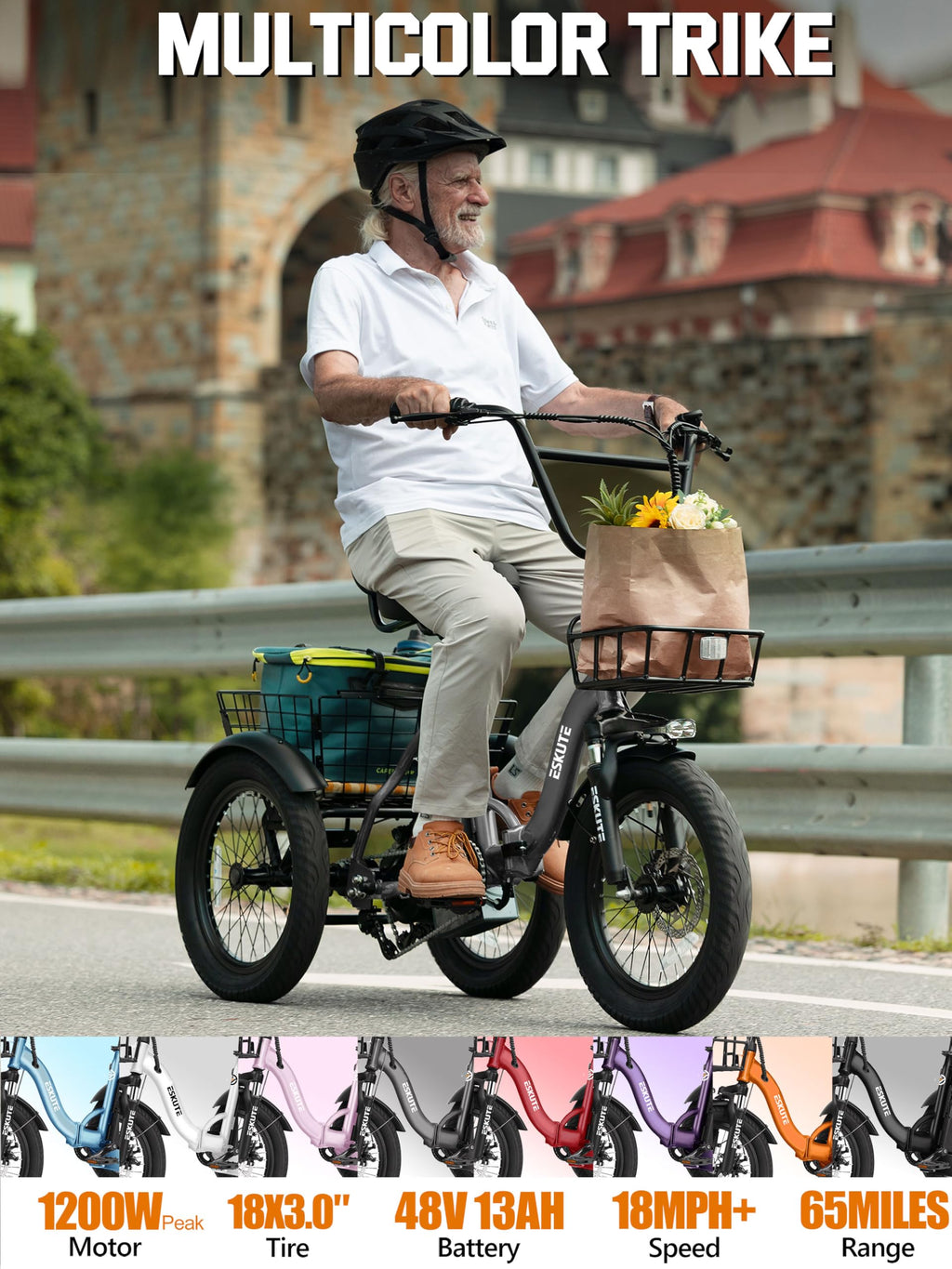 Electric Tricycle Bike 1200W Folding 3 Wheel Bicycle M624