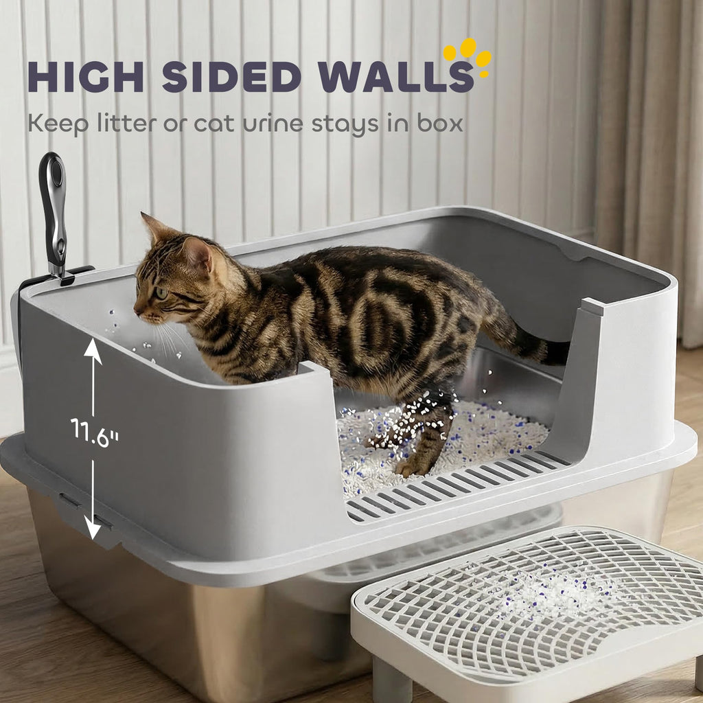 Stainless Steel Extra Large High Sided Litter Box with Scoop D60433