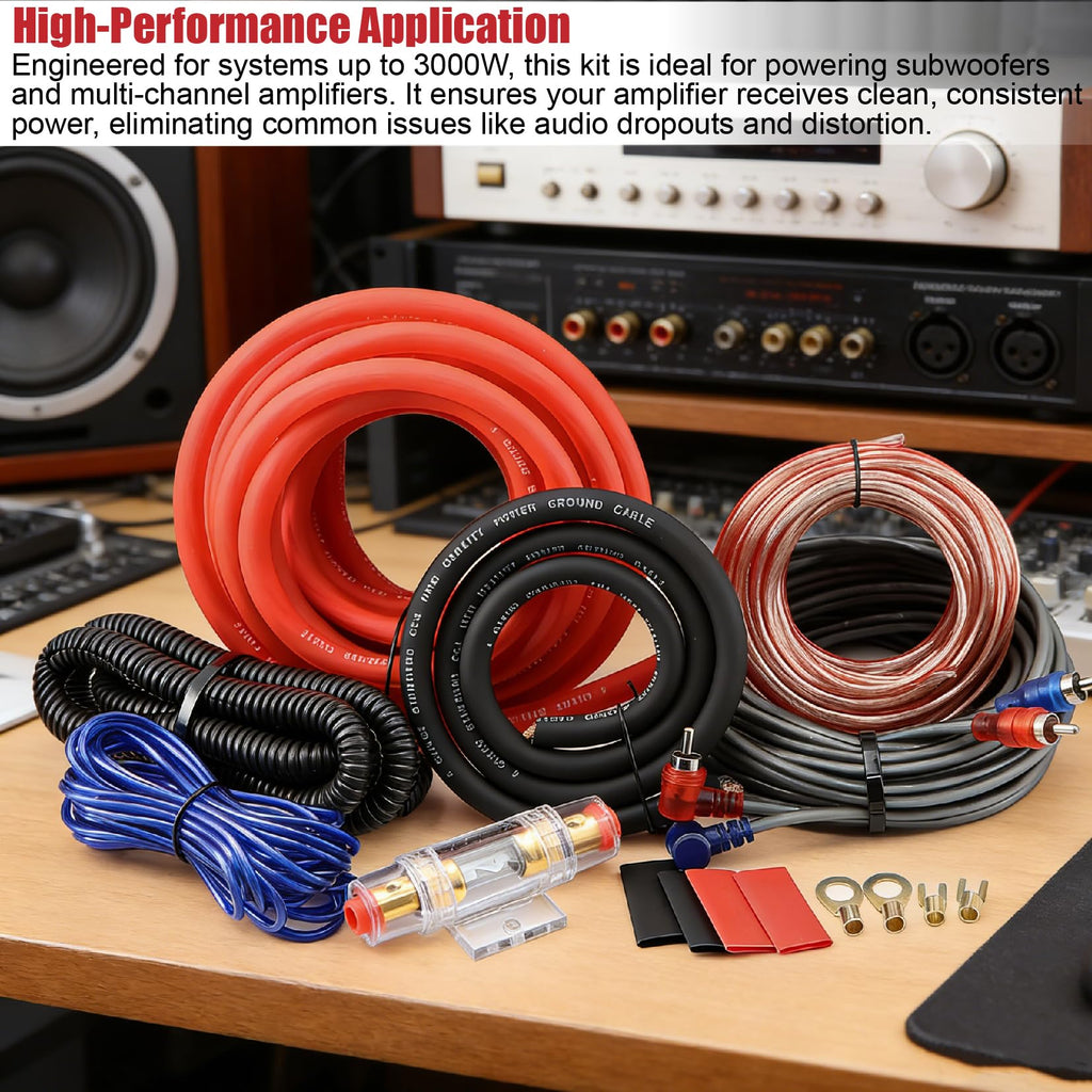 4 Gauge Audio Amplifier Wiring Kit 1200W CCA with Fuse & RCA E3627