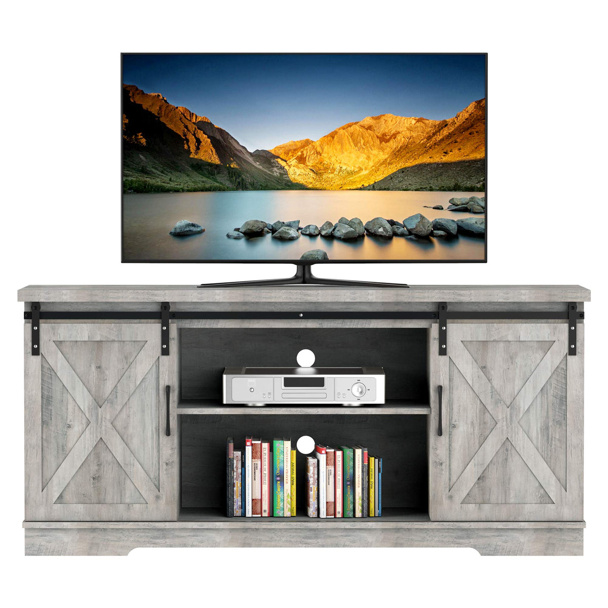 65 Inch Oak TV Stand with Storage Cabinet H4332