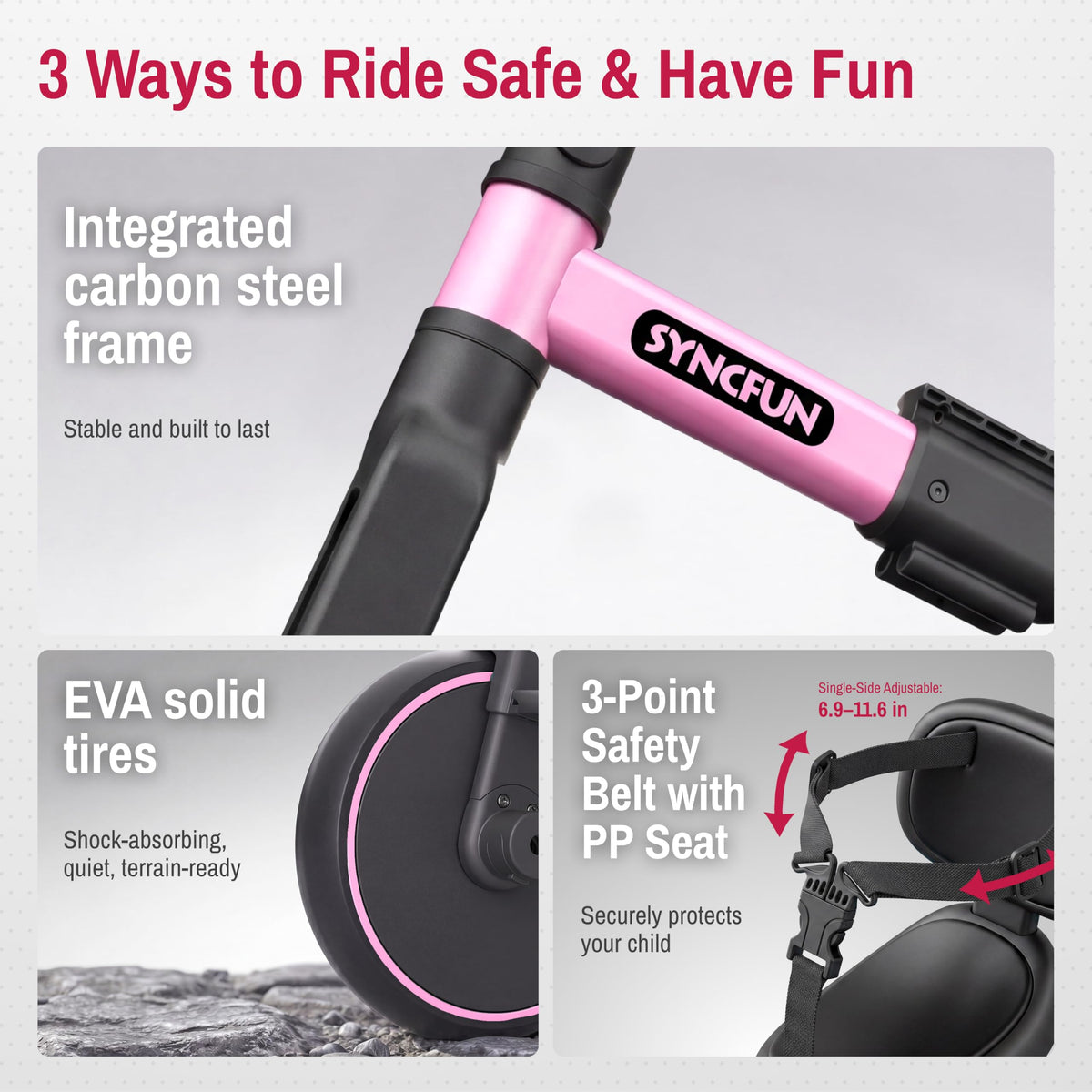 5-in-1 Kids Tricycle with Push Handle, Pink R323