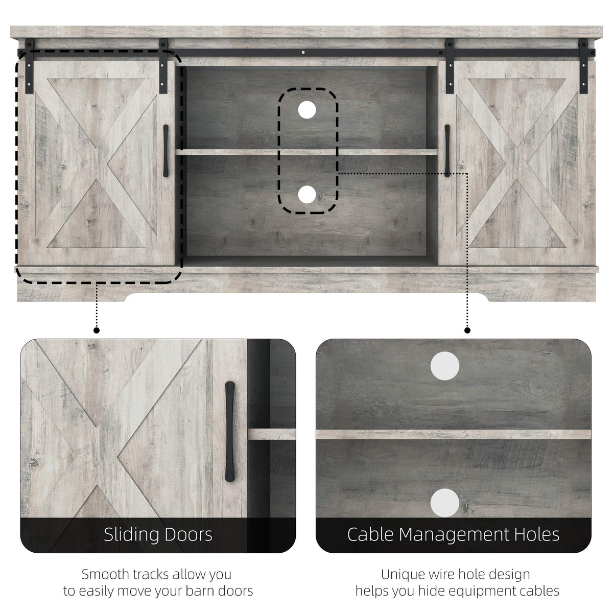 65 Inch Oak TV Stand with Storage Cabinet H4332