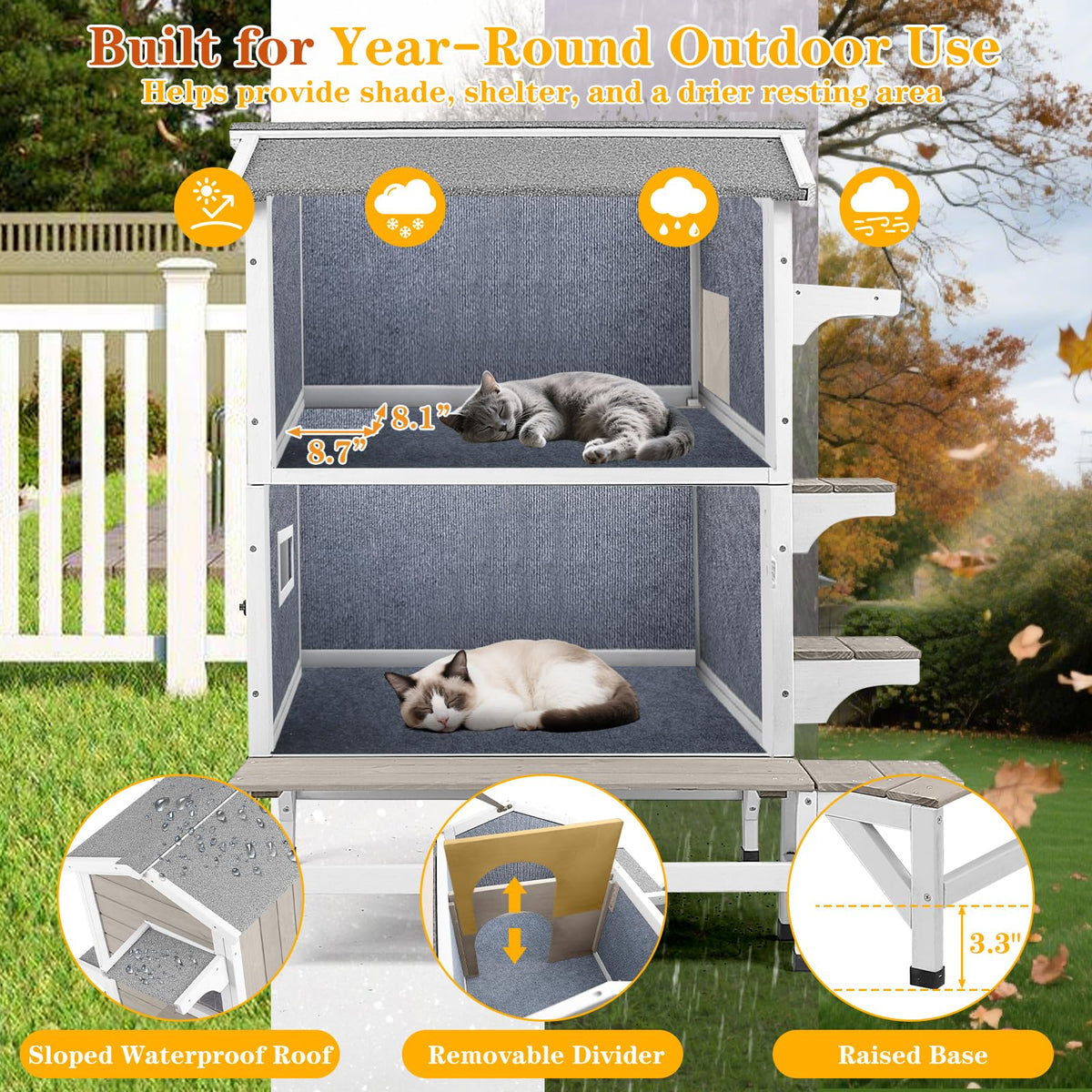 Insulated Outdoor Cat House 2-Story Wooden Shelter H773657