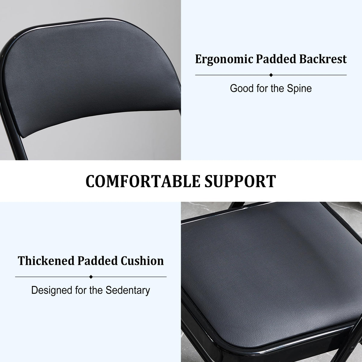 Black Folding Chairs 10-Pack Padded Heavy Duty Steel Frame D908