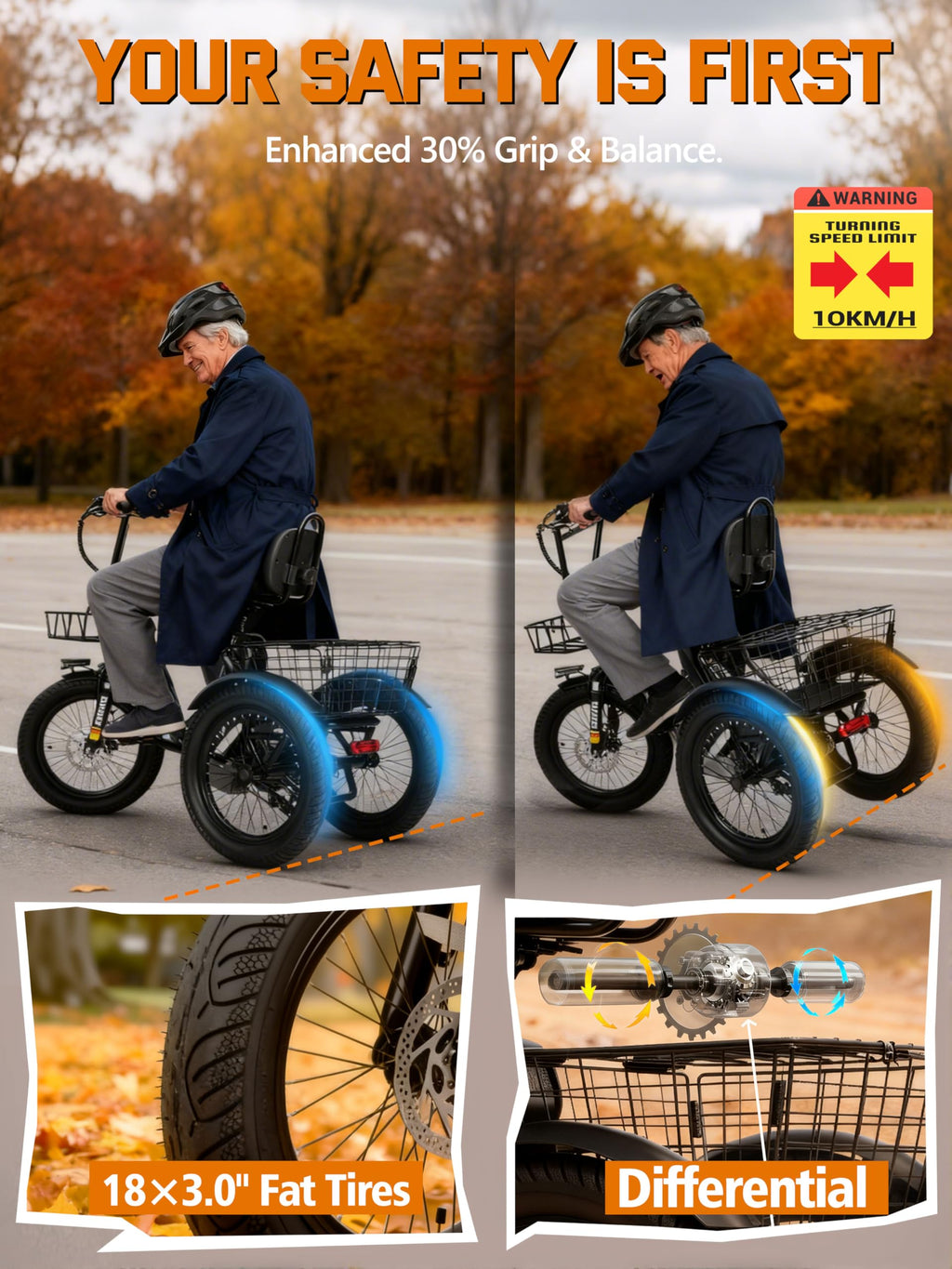 Electric Tricycle Bike 1200W Folding 3 Wheel Bicycle M624
