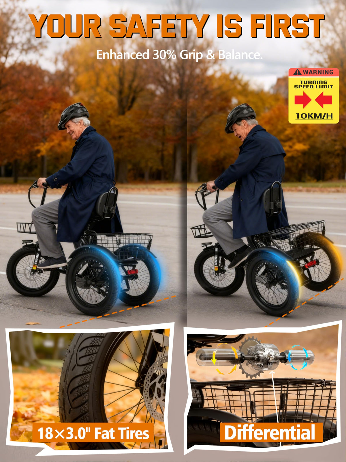 Electric Tricycle Bike 1200W Folding 3 Wheel Bicycle M624