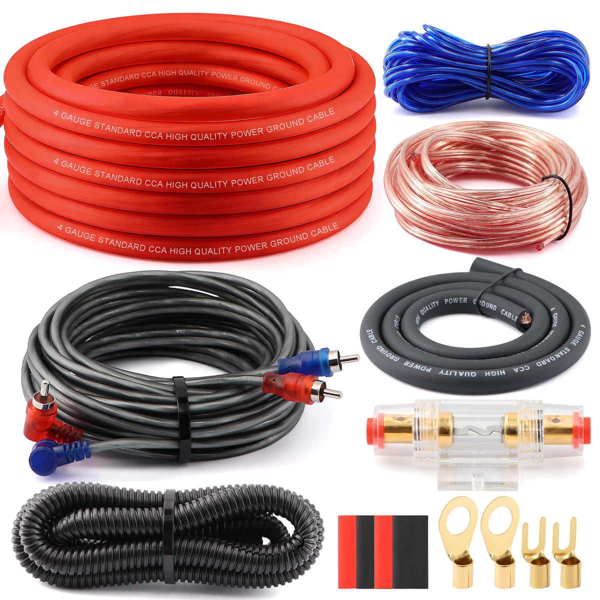 4 Gauge Audio Amplifier Wiring Kit 1200W CCA with Fuse & RCA E3627